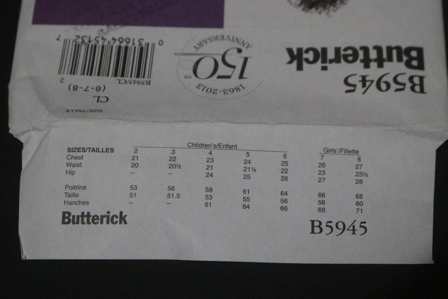 Butterick 5945 Chilrens/Girls Jumper Sewing Pattern - UNCUT Size 6 7 8