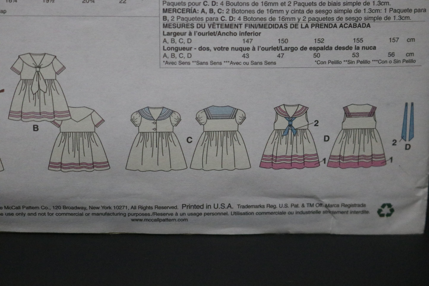 McCalls 6913 Toddlers Girls Dresses and Tie Ends Sewing Pattern - Size 1/2  1  2  3 4