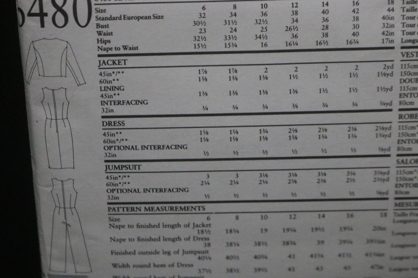 New look 6480 Misses Jacket Dress and Jumpsuit Sewing Pattern - UNCUT - Size 6 - 18