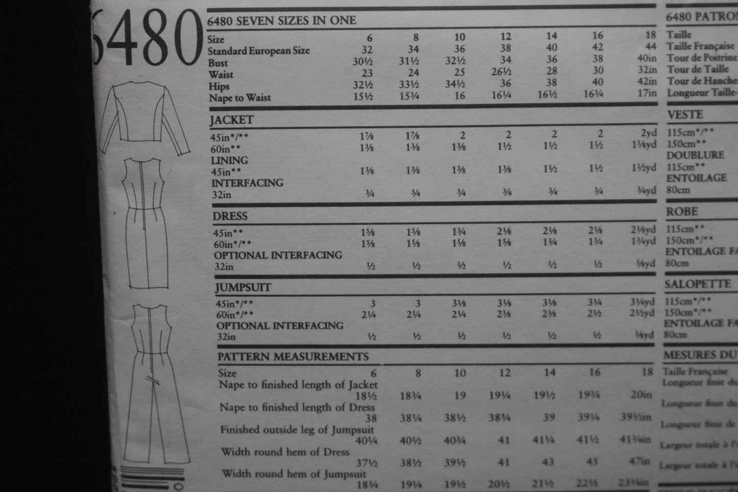 New look 6480 Misses Jacket Dress and Jumpsuit Sewing Pattern - UNCUT - Size 6 - 18