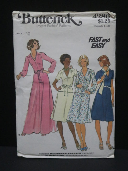 70s Butterick 4286 Misses Dress Top Skirt and Belt Sewing Pattern UNCUT  Size 10 or Size 12