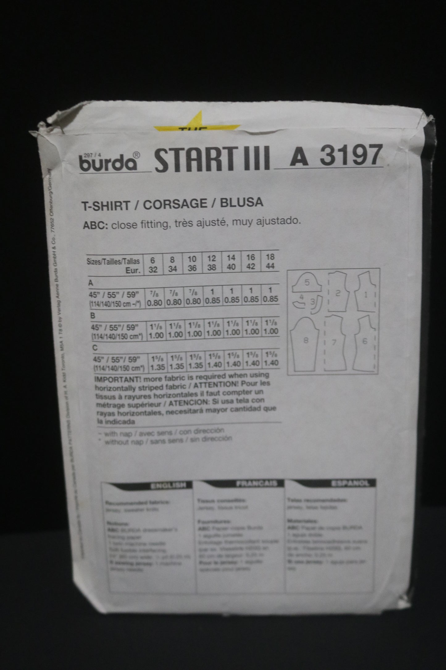 Burda 3197 Misses T Shirt Sewing Pattern UNCUT Size 6 8 10 12 14 16 18