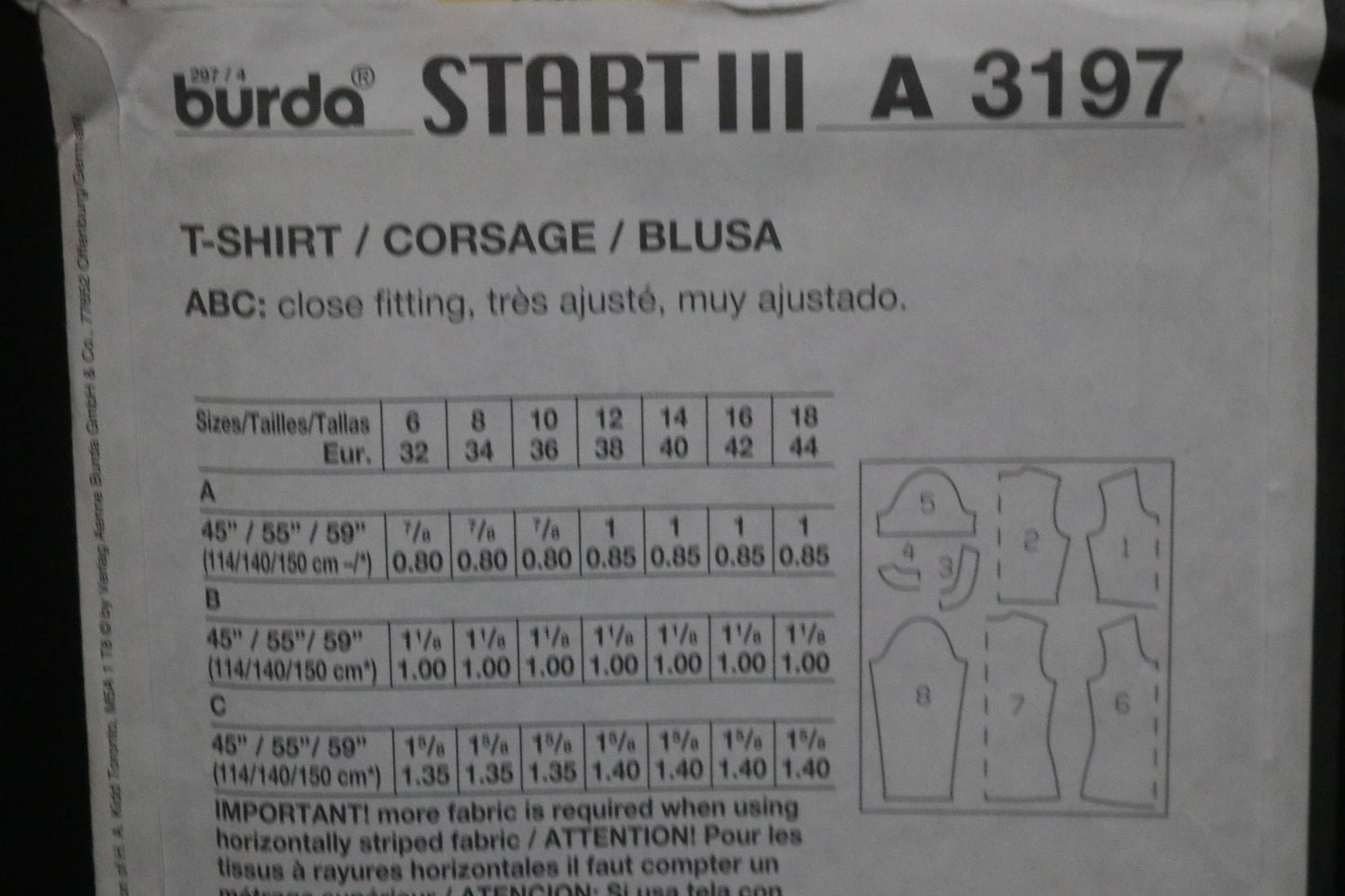 Burda 3197 Misses T Shirt Sewing Pattern UNCUT Size 6 8 10 12 14 16 18