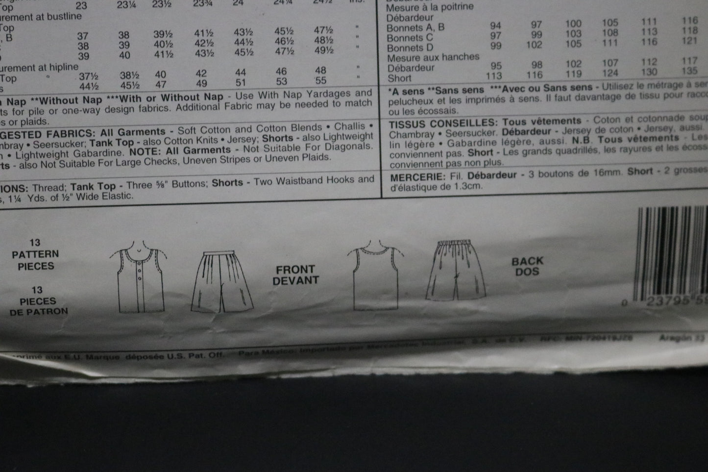 McCalls Stitch n Save 5924 Misses Tank Top and Shorts Sewing Pattern UNCUT - Size 8 10 12 14