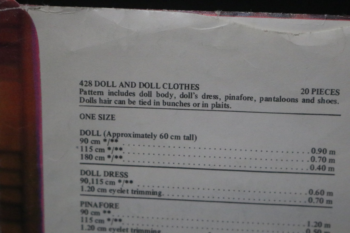 Butterick 428 Doll and Doll Clothes Sewing Pattern UNCUT