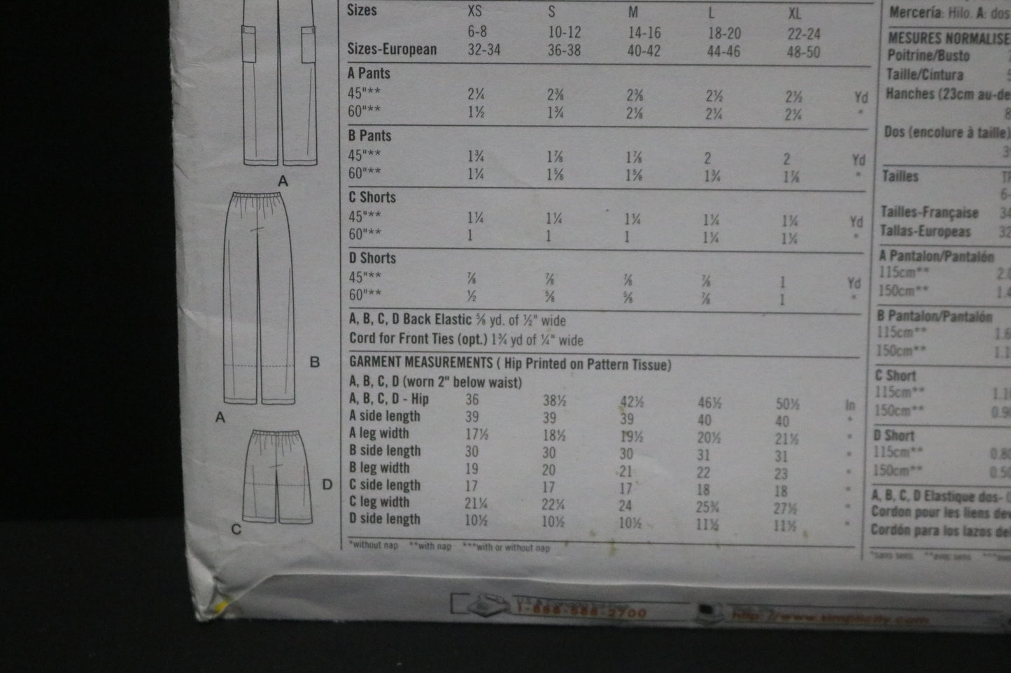 Simplicity 7092 Misses Pants or Shorts in Two Lengths Sewing Pattern UNCUT  Size XS S M XL