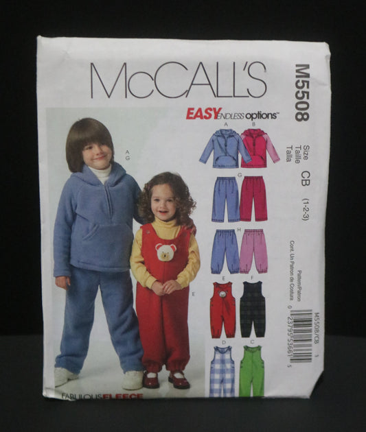 McCalls 5508 Toddlers and Childrens Tops Jumpsuits and Pants Sewing Pattern - Size 1 2 3 or Size 4 5 6