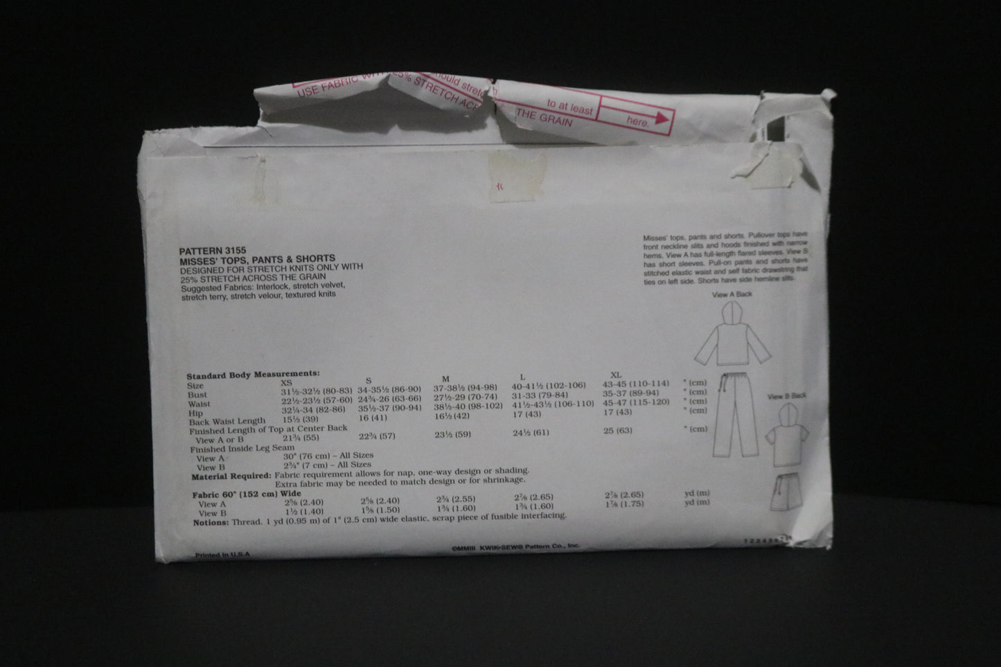 Kwik Sew 3155 Tops Pants and Shorts Sewing Pattern - UNCUT - Size Xs S M L XL