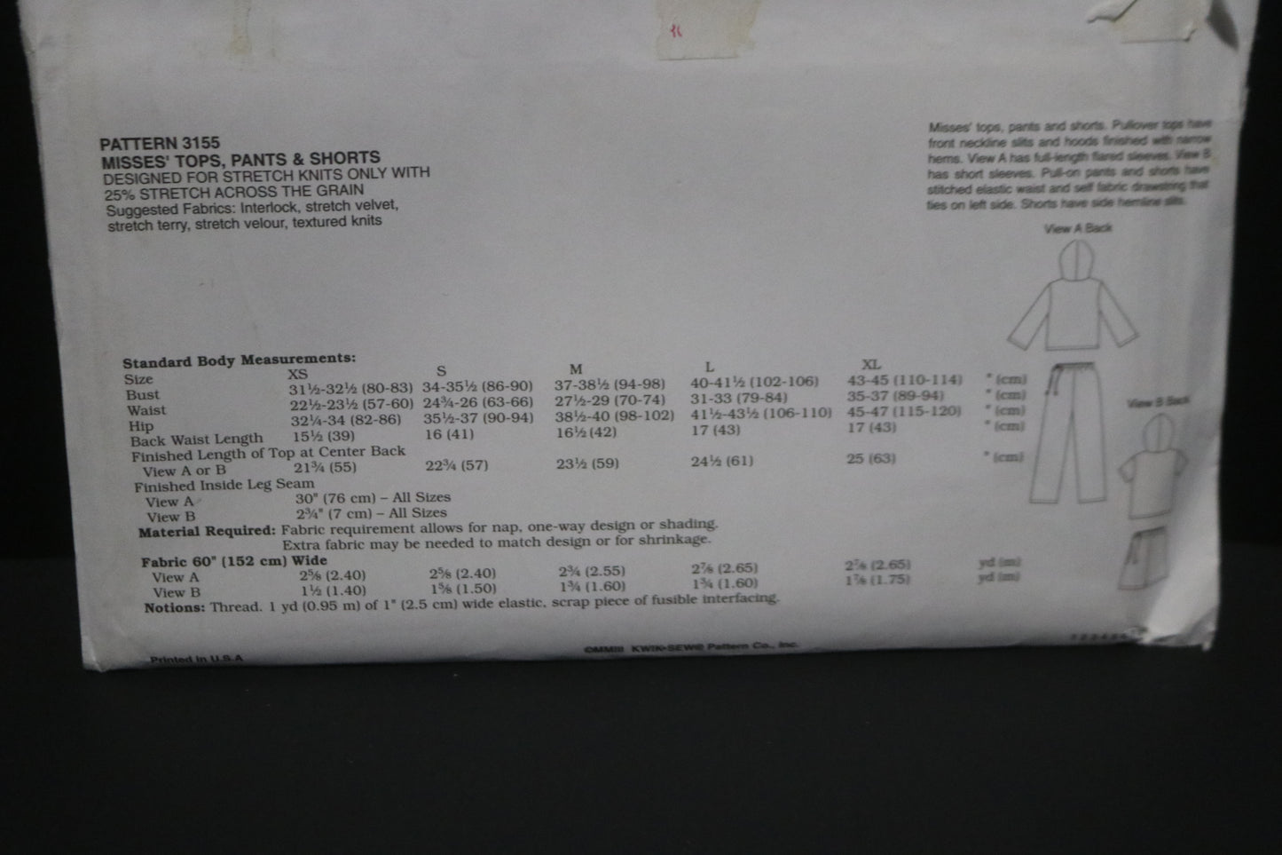 Kwik Sew 3155 Tops Pants and Shorts Sewing Pattern - UNCUT - Size Xs S M L XL