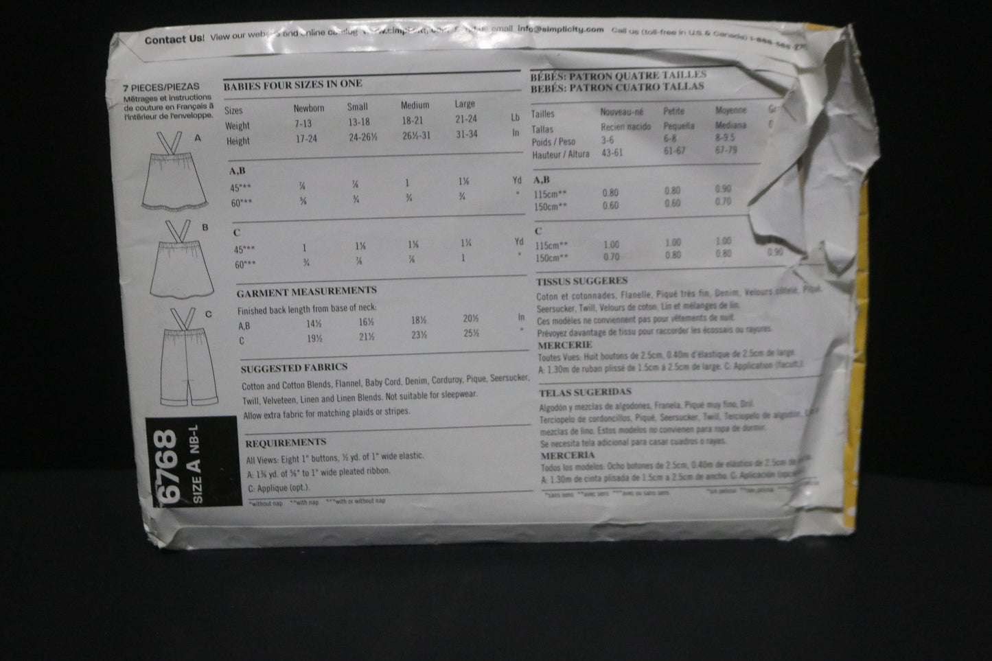 New look 6768 Overalls and Jumper Sewing Pattern - UNCUT - Size NB - L