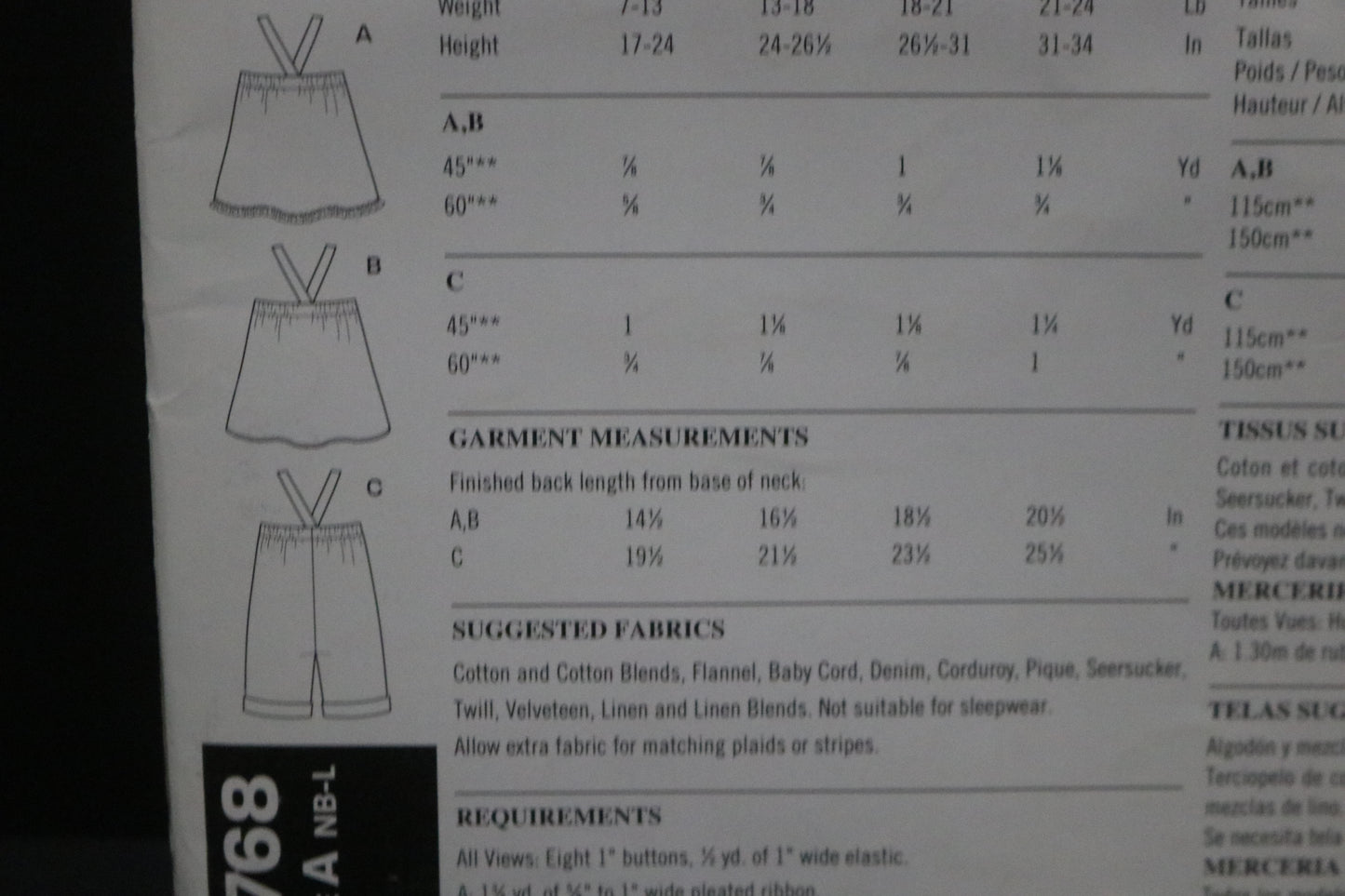 New look 6768 Overalls and Jumper Sewing Pattern - UNCUT - Size NB - L
