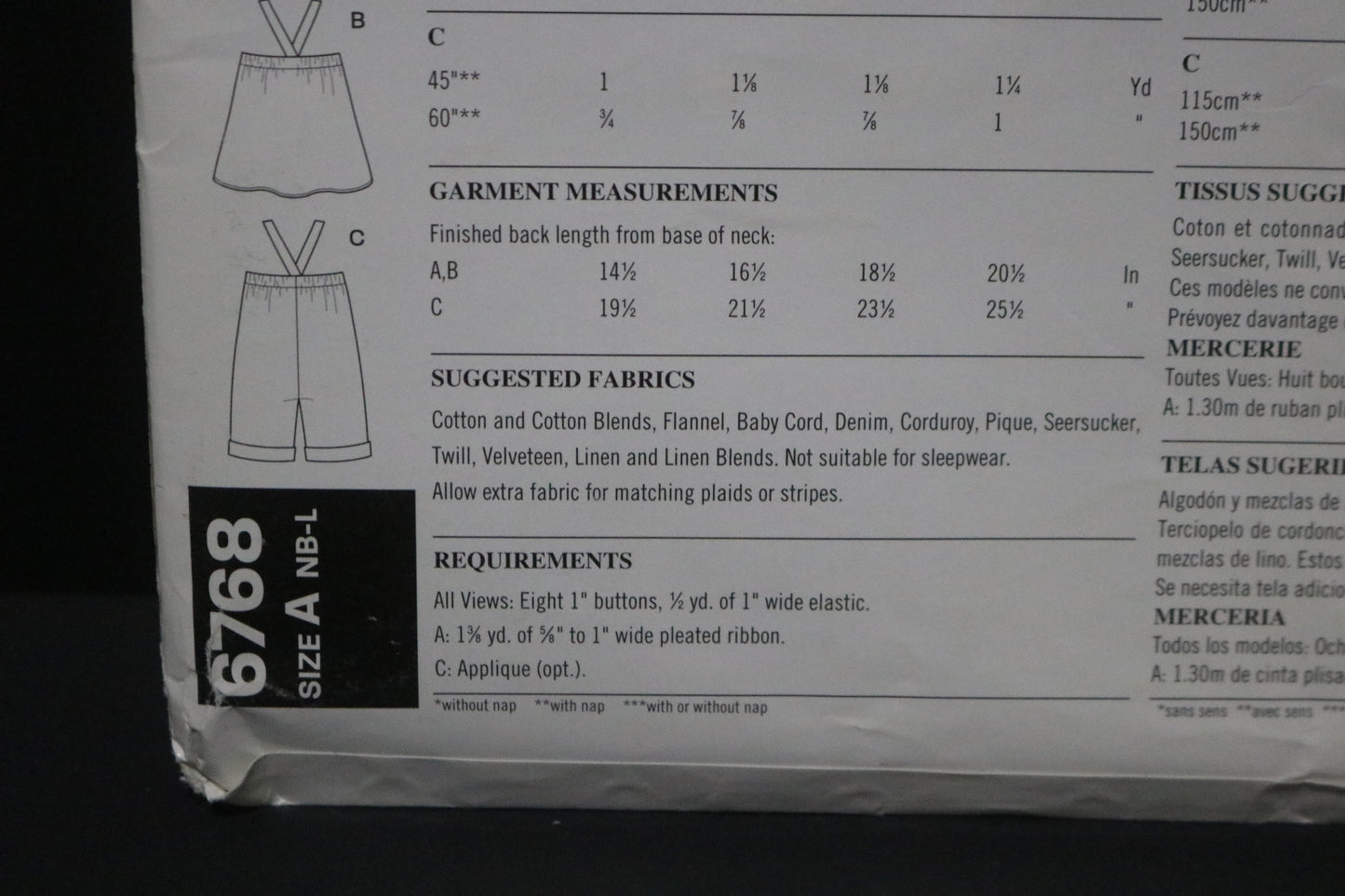 New look 6768 Overalls and Jumper Sewing Pattern - UNCUT - Size NB - L