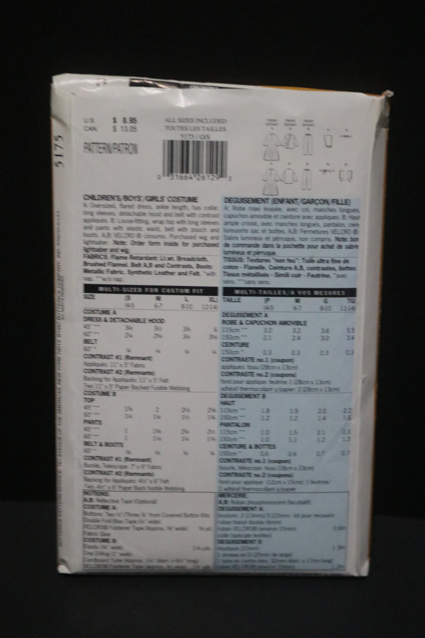 Butterick 5175 Boys Girls Star Wars Luke and Leah Costume  Sewing Pattern - UNCUT - Size S M L XL