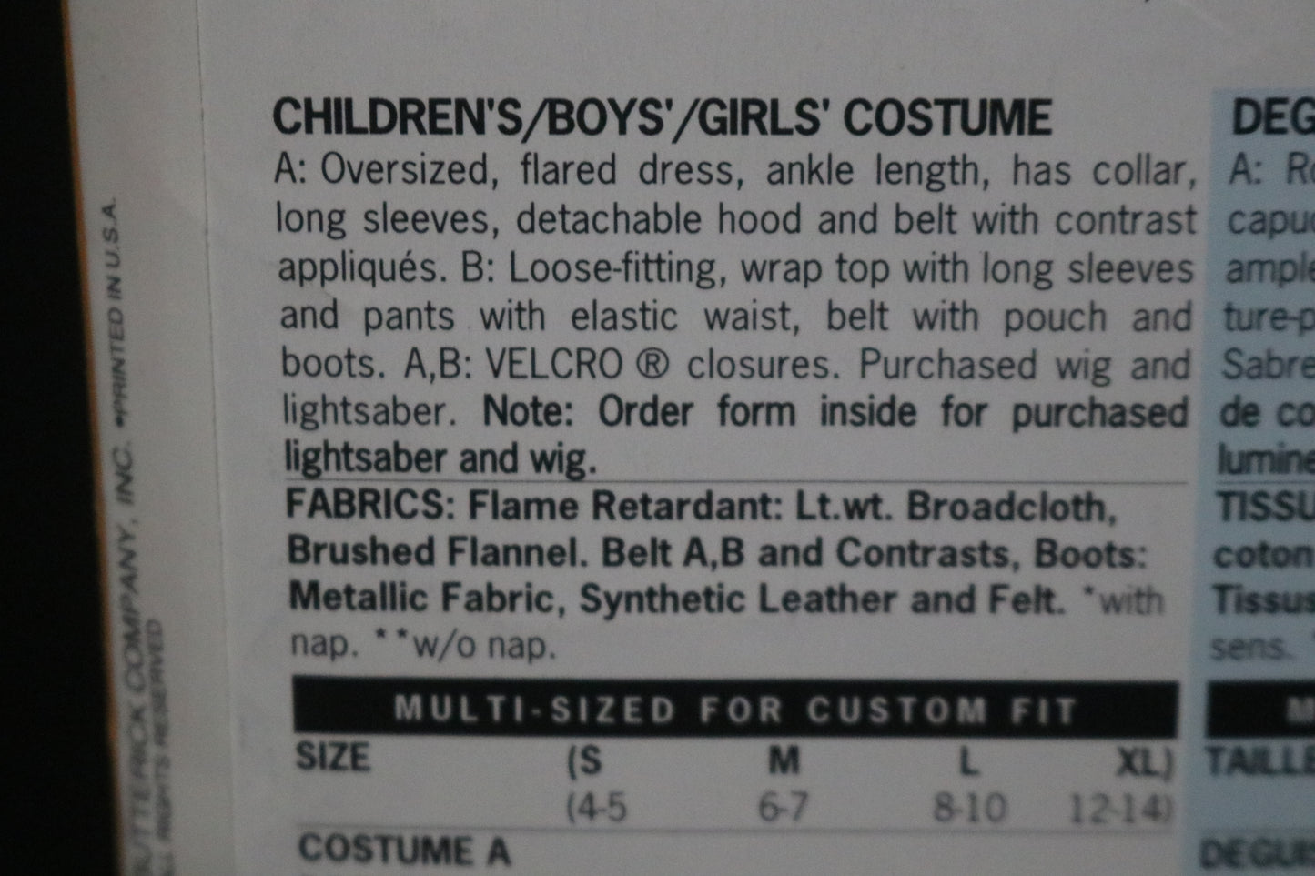 Butterick 5175 Boys Girls Star Wars Luke and Leah Costume  Sewing Pattern - UNCUT - Size S M L XL