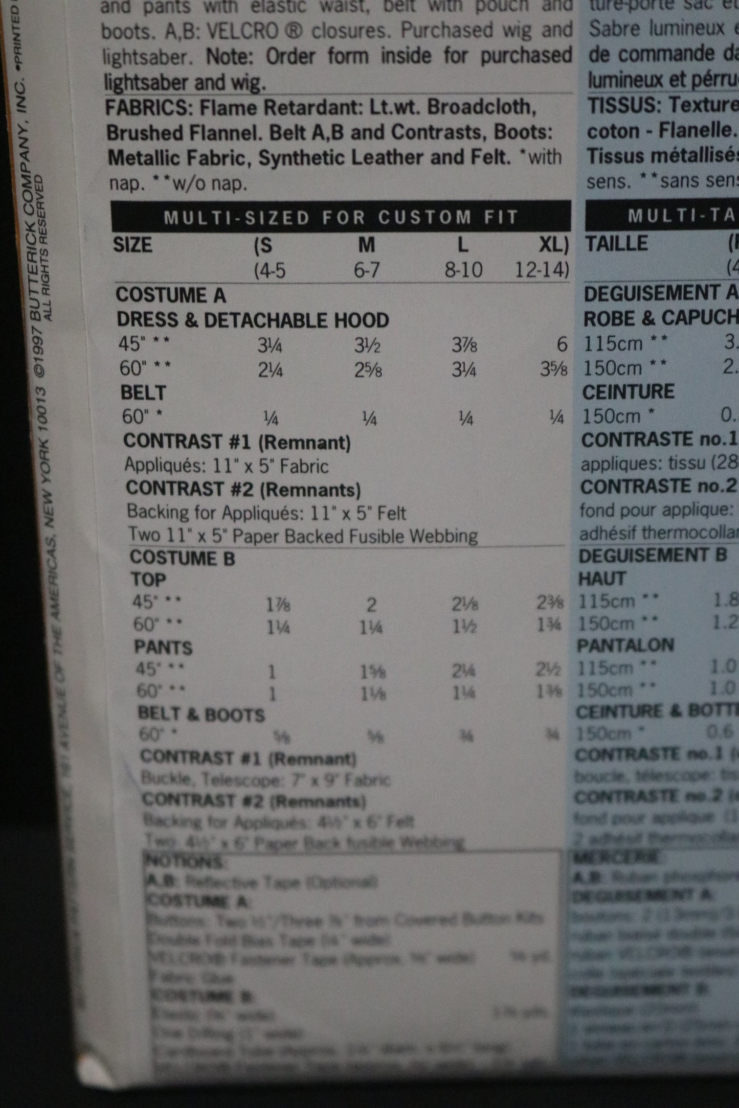 Butterick 5175 Boys Girls Star Wars Luke and Leah Costume  Sewing Pattern - UNCUT - Size S M L XL