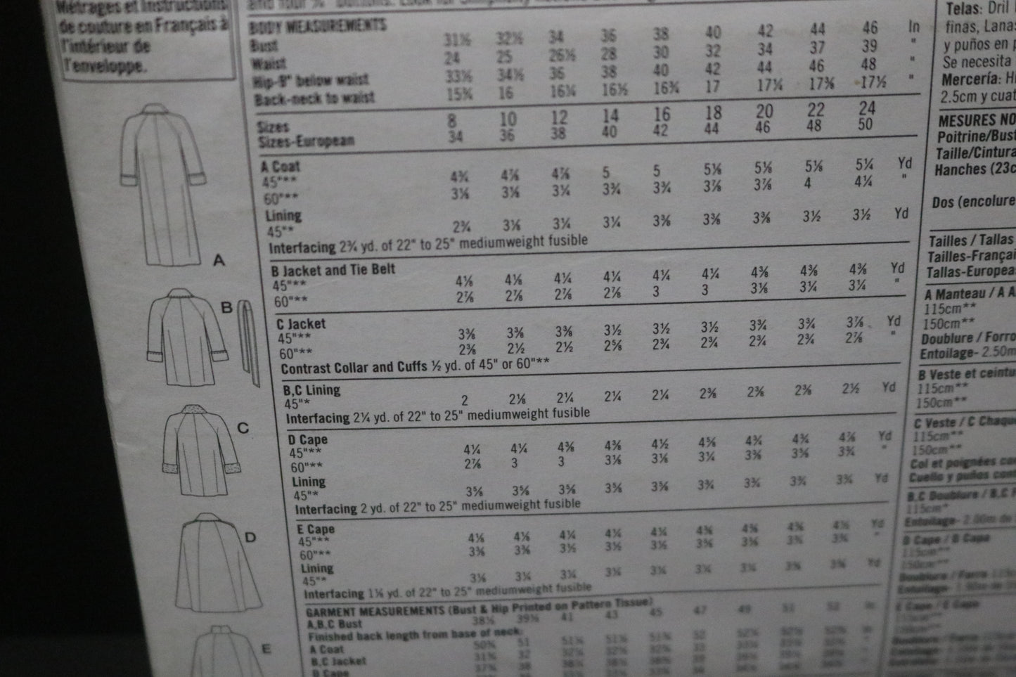 Simplicity 3959 Misses / Miss Petite Lined Coat or Jacket and Lined Cape in Two Lengths Sewing Pattern - UNCUT - Size  8 10 12 14 16