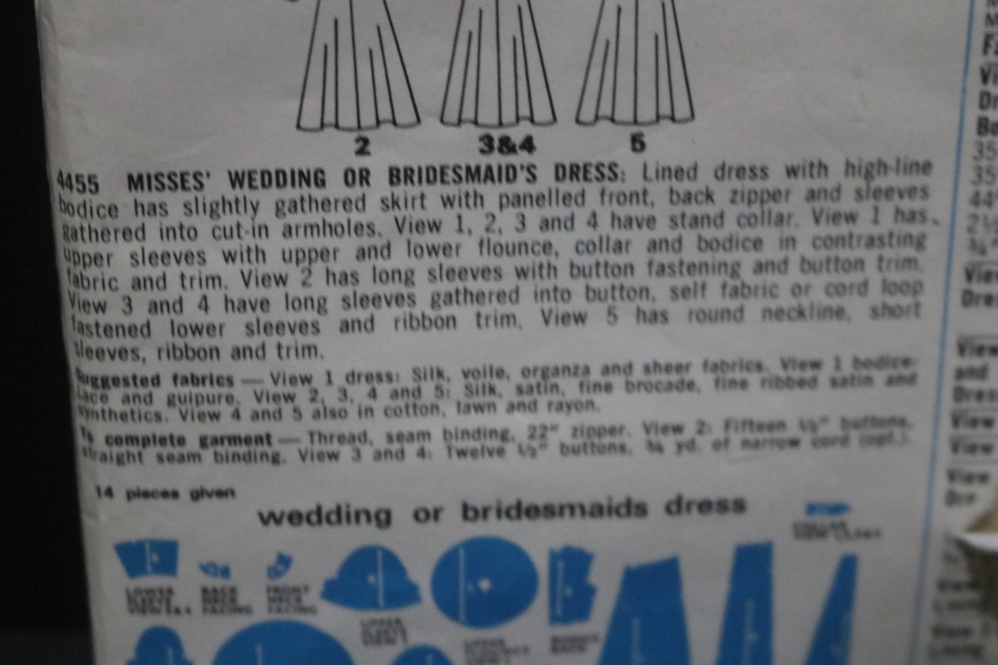 Style 4455  Misses Wedding or Bridesmaid's Dress Sewing Pattern - UNCUT - Size 12 Bust 34