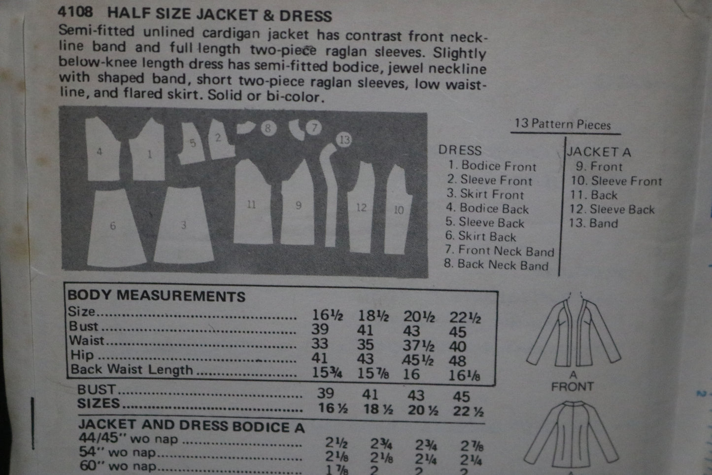 70s Butterick 4108 Misses Half Size Jacket and Dress Sewing Pattern UNCUT  Multiple Size Available