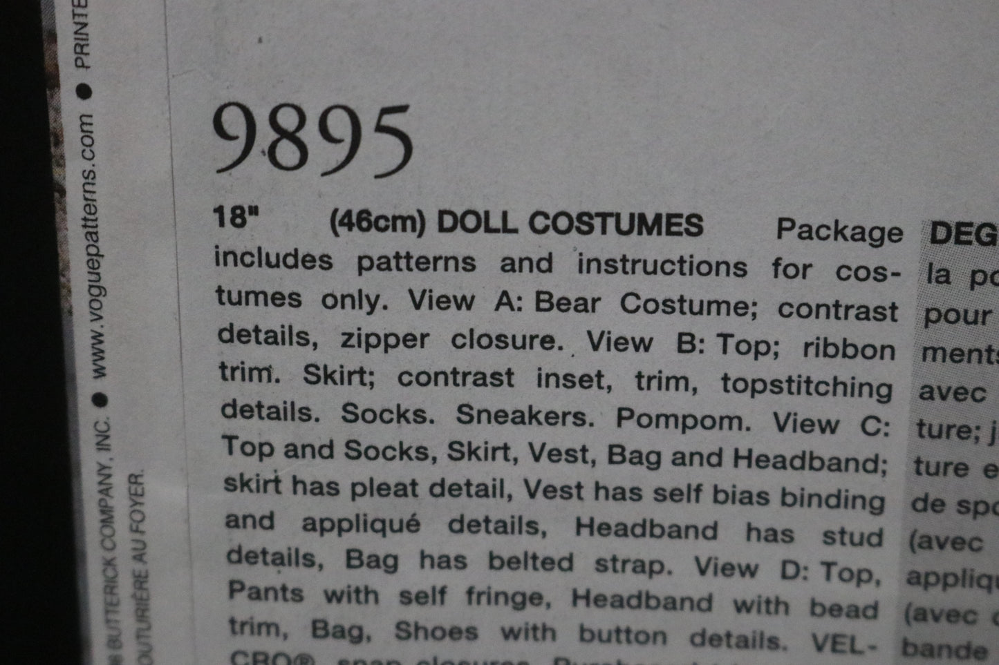 Vogue 9895 Linda Carr 18" Doll Costumes Sewing Pattern UNCUT