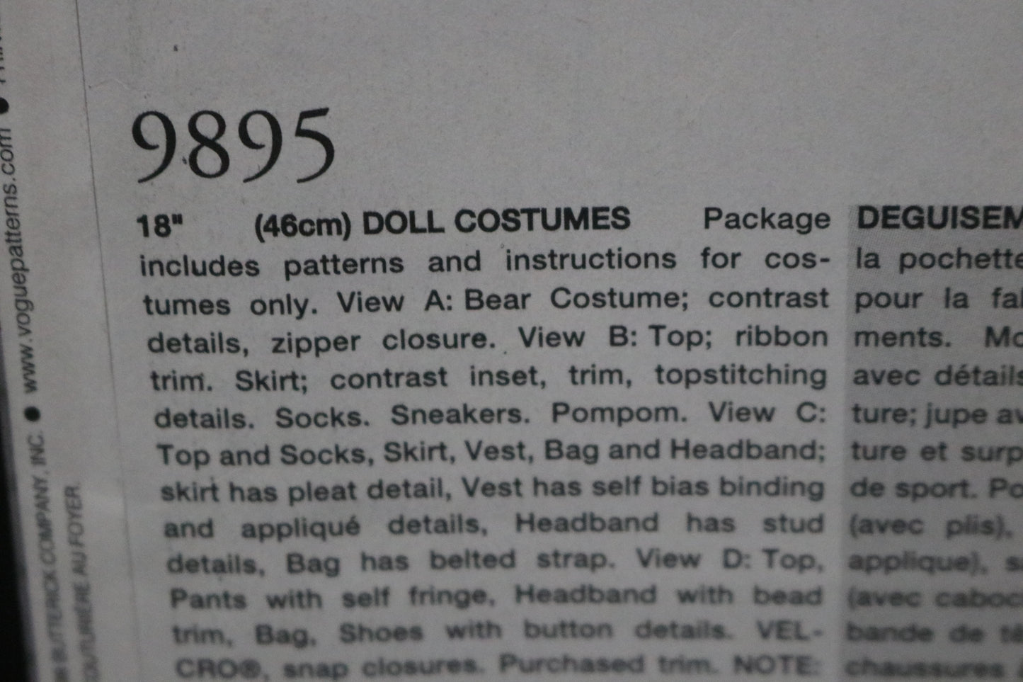 Vogue 9895 Linda Carr 18" Doll Costumes Sewing Pattern UNCUT