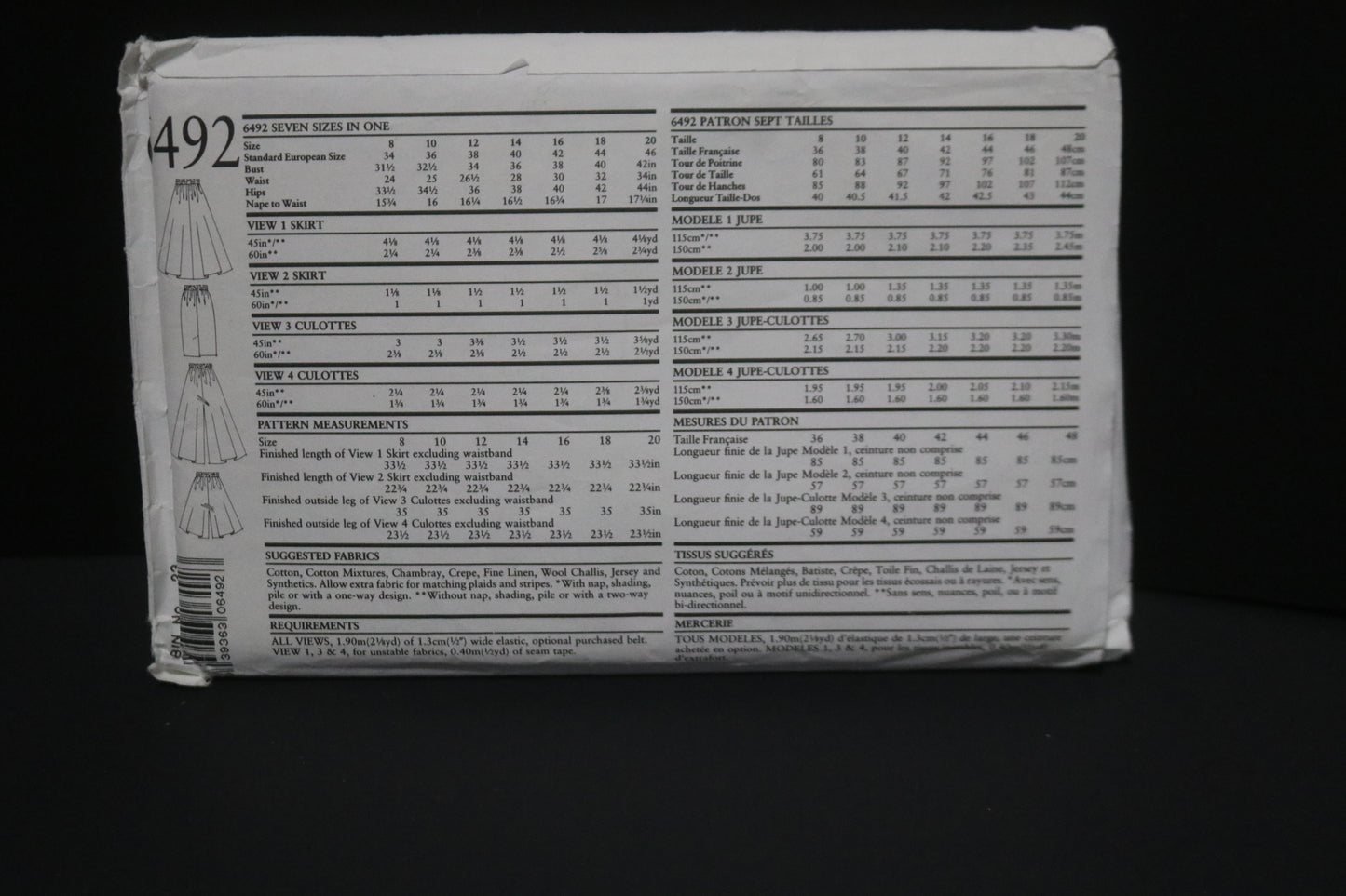 New Look 6492 Misses Skirt and Cullotes Sewing Pattern UNCUT - Size 8 - 20