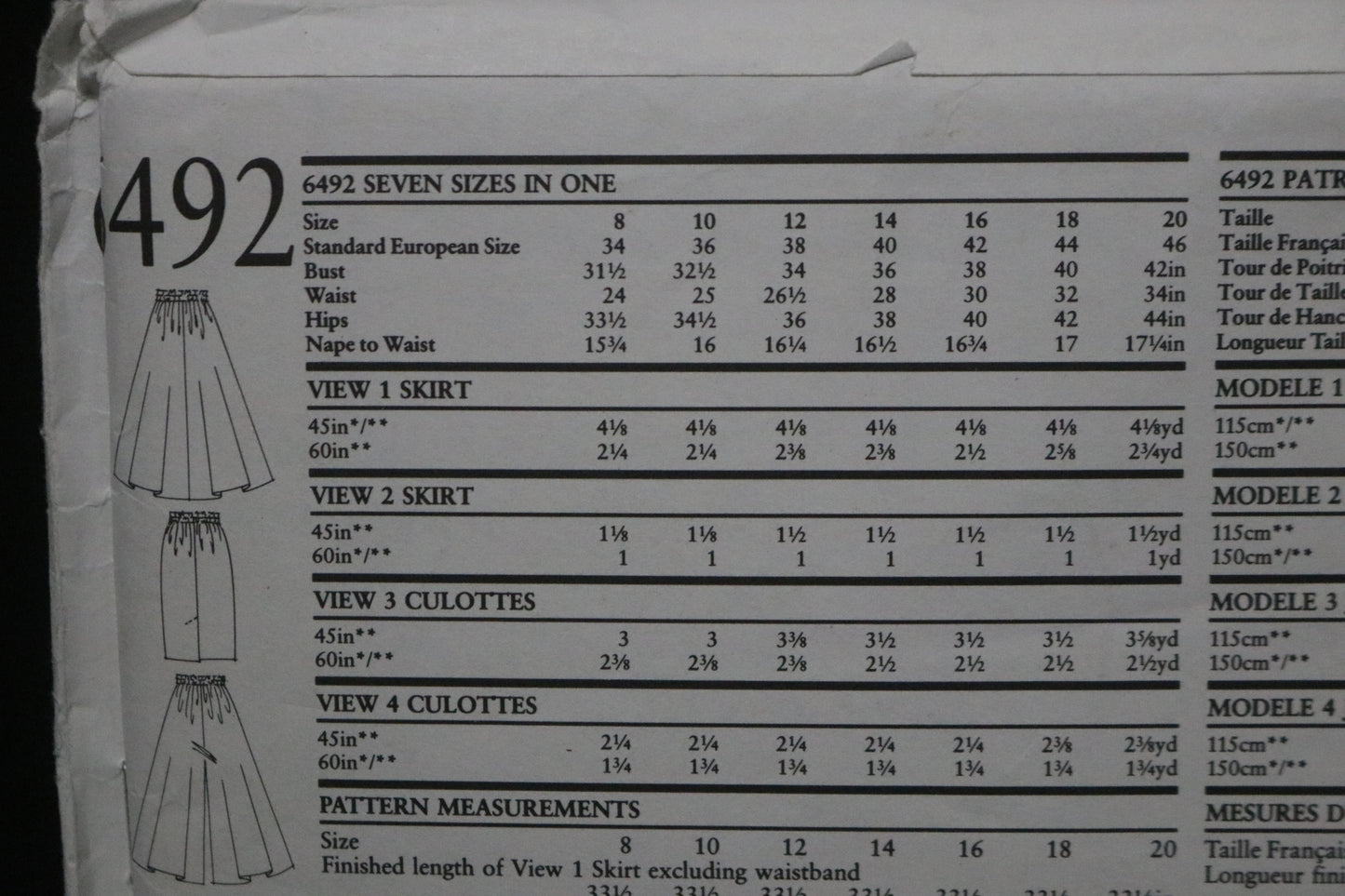 New Look 6492 Misses Skirt and Cullotes Sewing Pattern UNCUT - Size 8 - 20