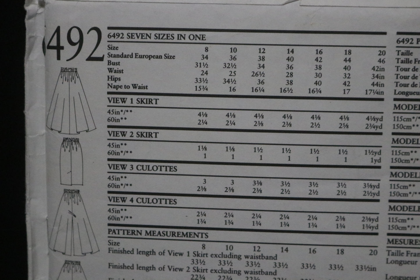 New Look 6492 Misses Skirt and Cullotes Sewing Pattern UNCUT - Size 8 - 20