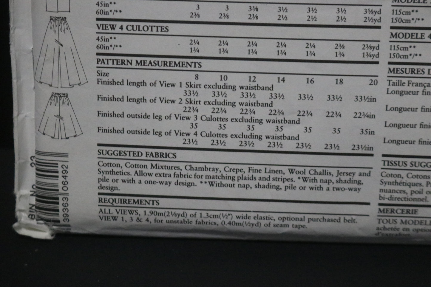 New Look 6492 Misses Skirt and Cullotes Sewing Pattern UNCUT - Size 8 - 20