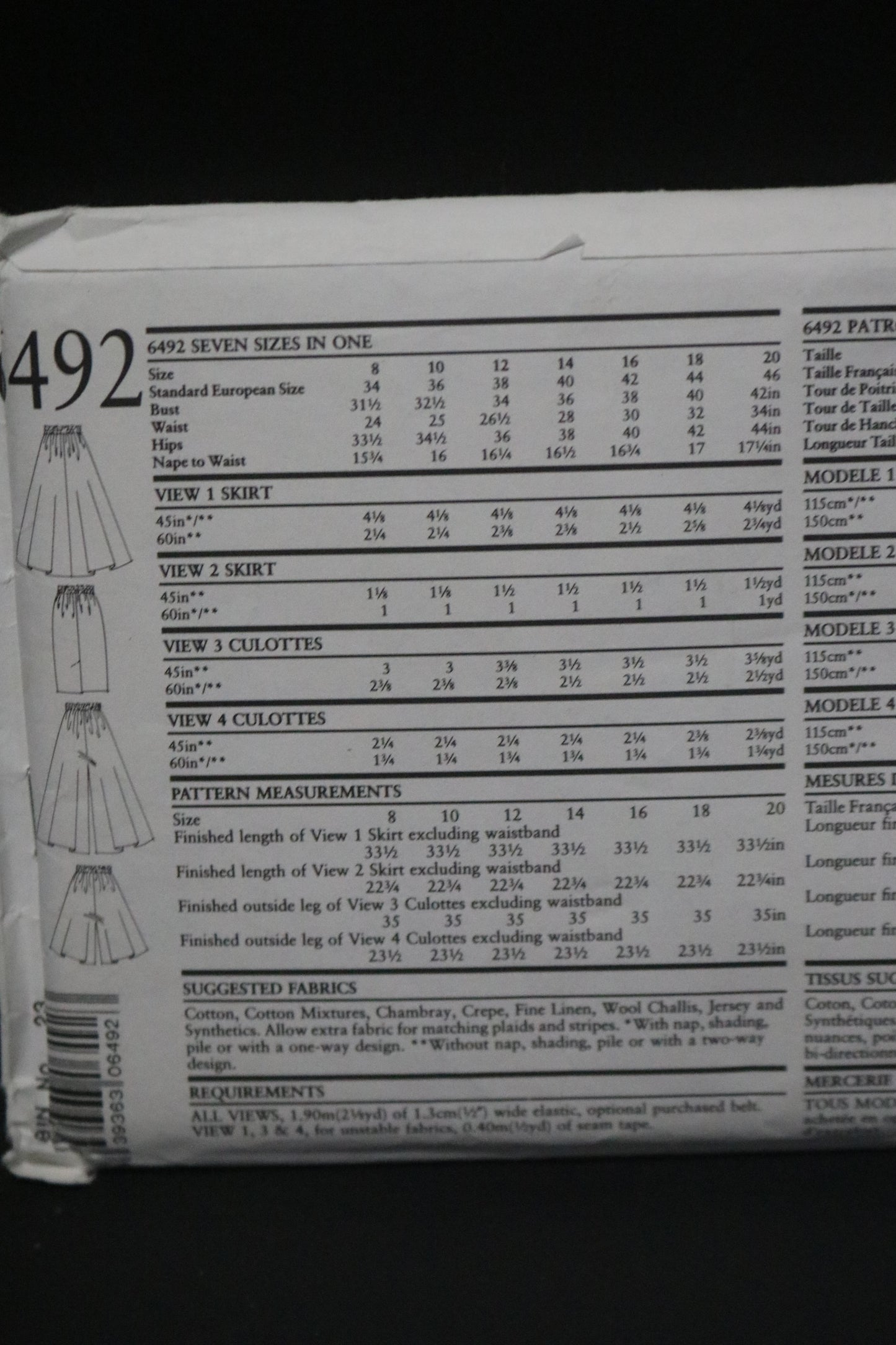 New Look 6492 Misses Skirt and Cullotes Sewing Pattern UNCUT - Size 8 - 20