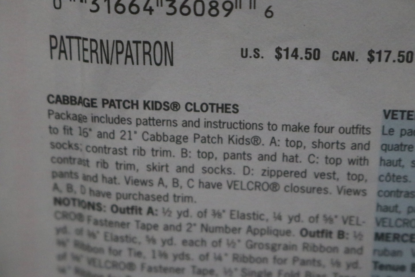 Butterick 3745 Cabbage Patch Kids Doll Clothes Sewing Pattern - UNCUT