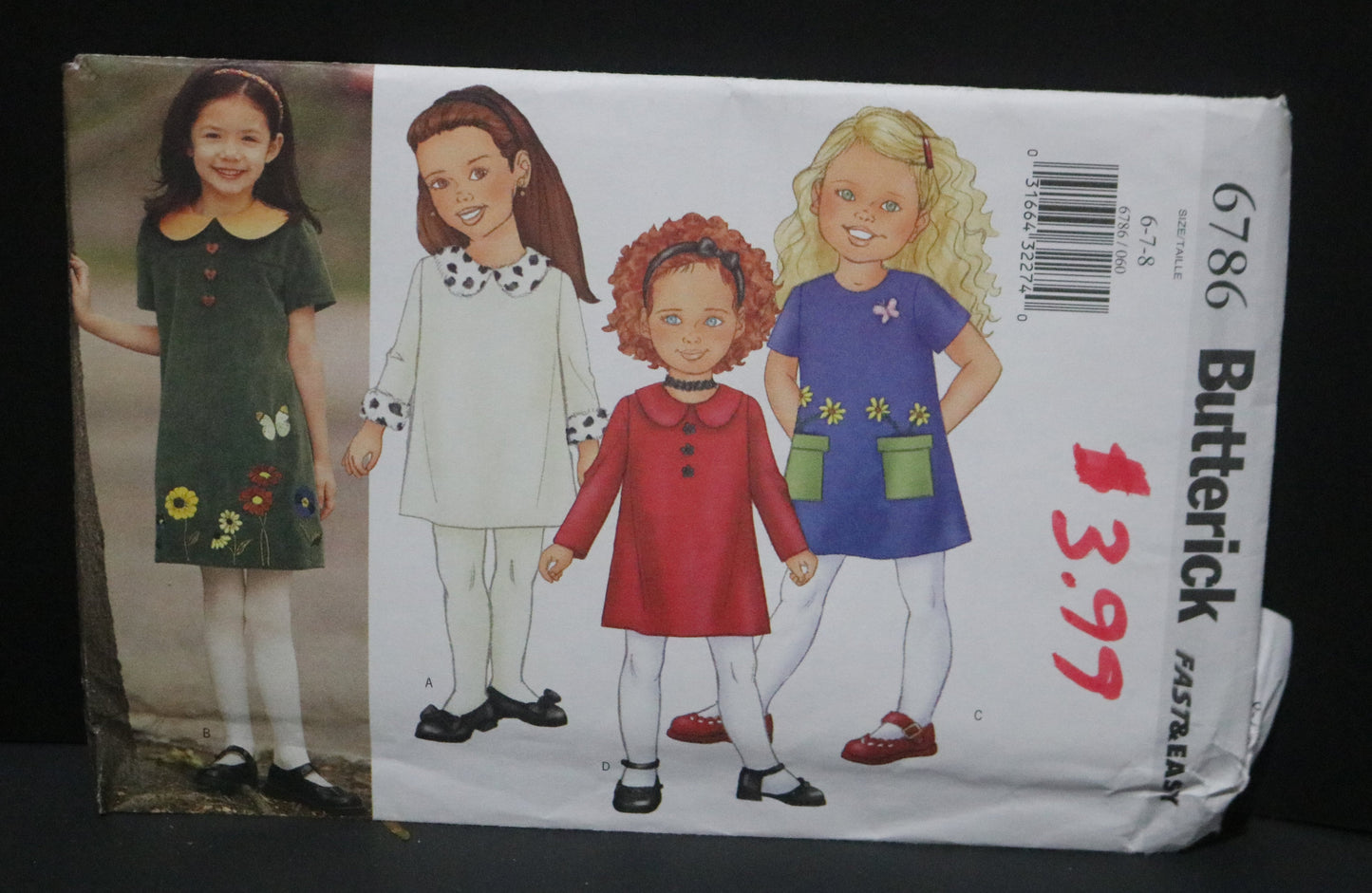 Butterick 6786 Childrens / Girls Dress Sewing Pattern - UNCUT Size 6 7 8