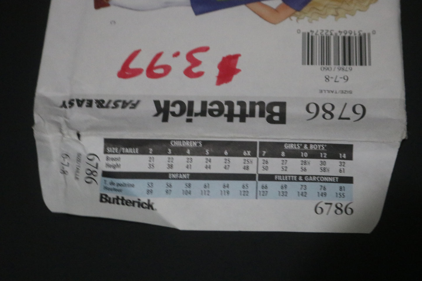 Butterick 6786 Childrens / Girls Dress Sewing Pattern - UNCUT Size 6 7 8