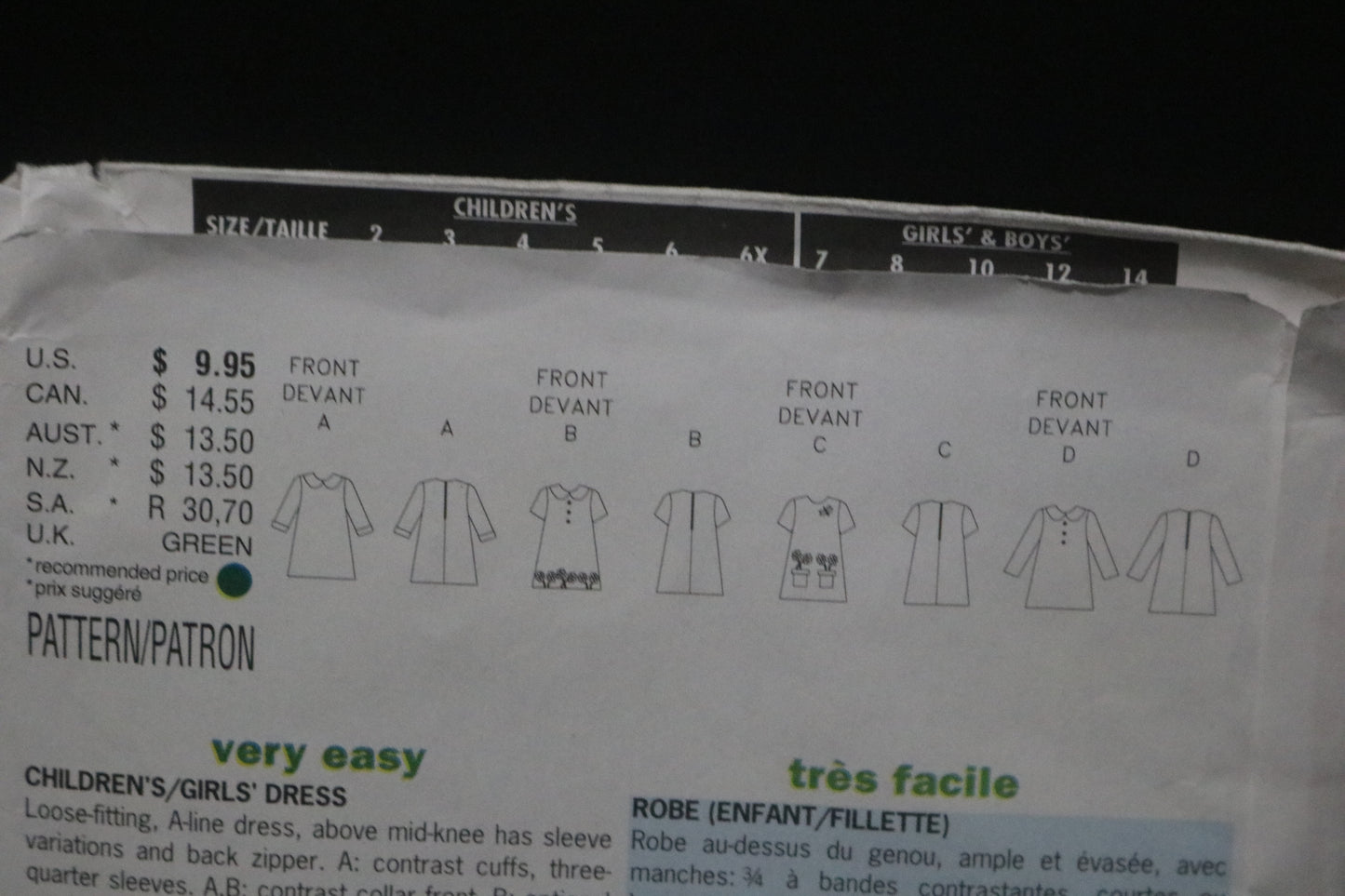 Butterick 6786 Childrens / Girls Dress Sewing Pattern - UNCUT Size 6 7 8