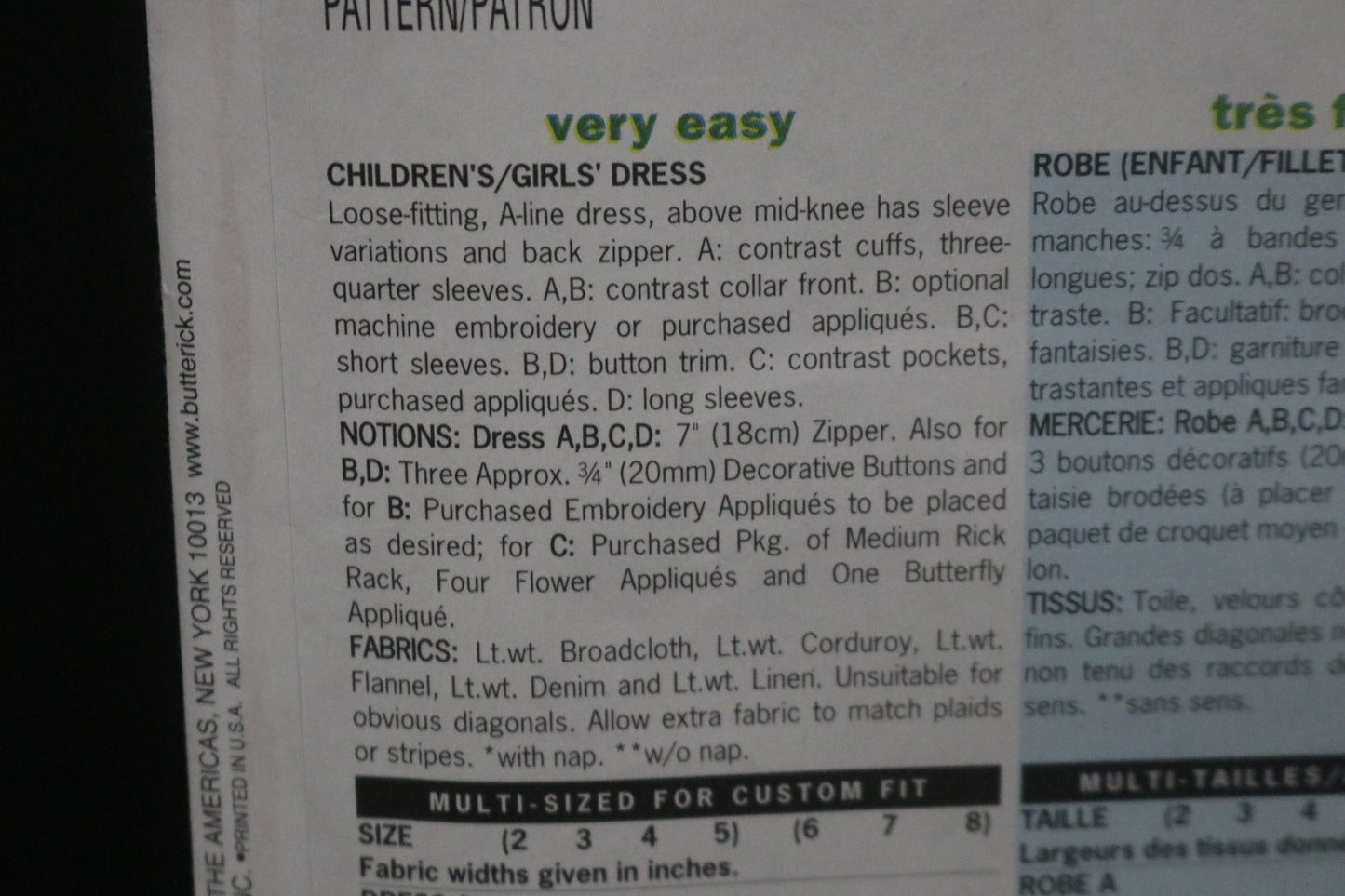 Butterick 6786 Childrens / Girls Dress Sewing Pattern - UNCUT Size 6 7 8