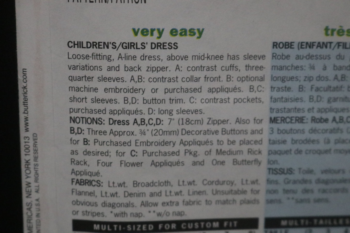 Butterick 6786 Childrens / Girls Dress Sewing Pattern - UNCUT Size 6 7 8