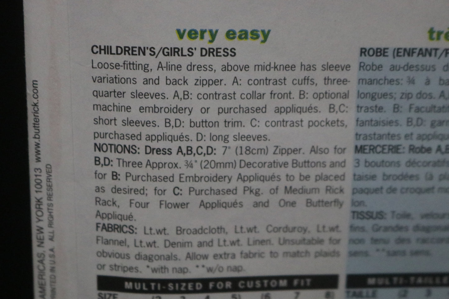 Butterick 6786 Childrens / Girls Dress Sewing Pattern - UNCUT Size 6 7 8