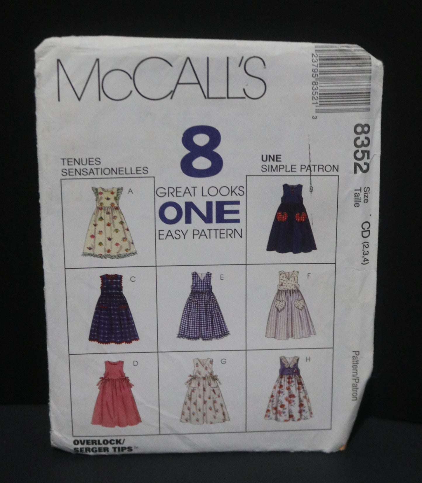 McCalls 8352 Children's or Girls Jumper Sewing Pattern UNCUT Size 2 3 4