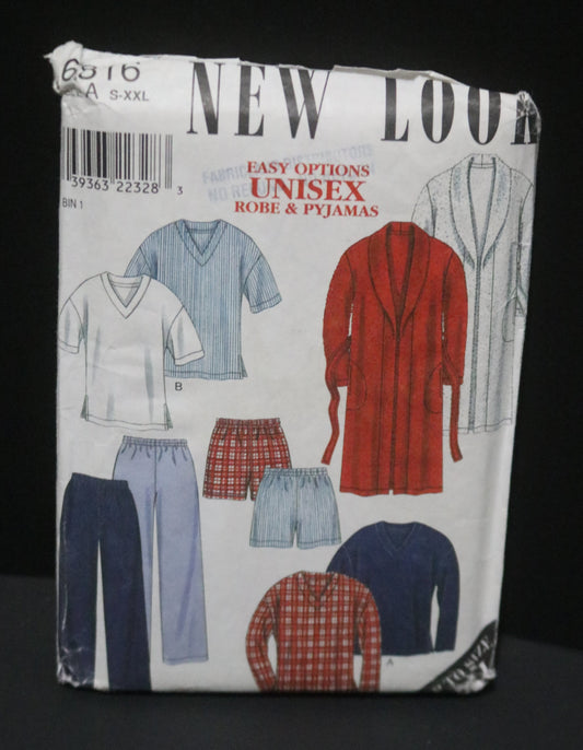 New Look 6816 Unisex, Misses and Mens Robe, Pajama Top Pants and Shorts Sewing Pattern - UNCUT - Size S M L XL XXL