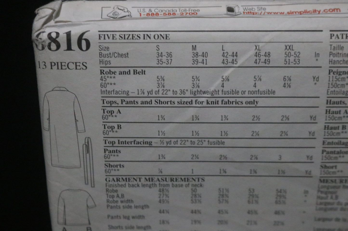 New Look 6816 Unisex, Misses and Mens Robe, Pajama Top Pants and Shorts Sewing Pattern - UNCUT - Size S M L XL XXL