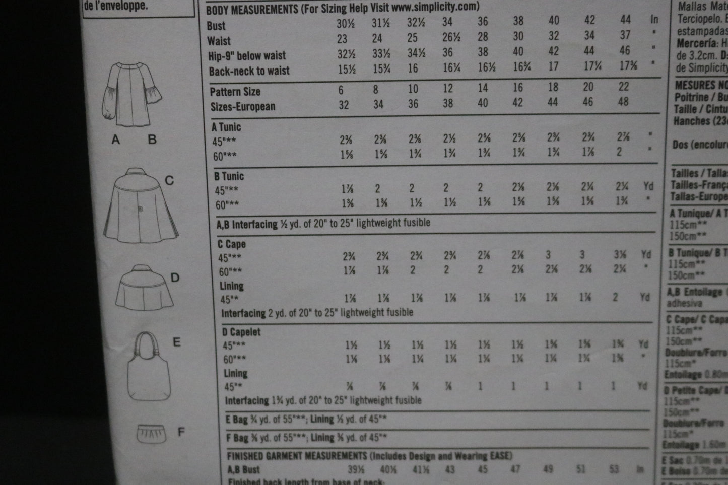 Simplicity 2735  Misses Cape, Capelet, Tunic and Bags Sewing Pattern - UNCUT - Size 14 16 18 20 22