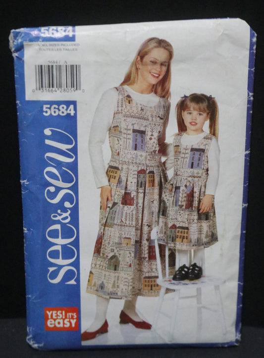 See and Sew 5684 Misses / Children's Jumper and Top Sewing Pattern Sewing Pattern UNCUT Childs Size 2 - 6X Misses Size XS S M L