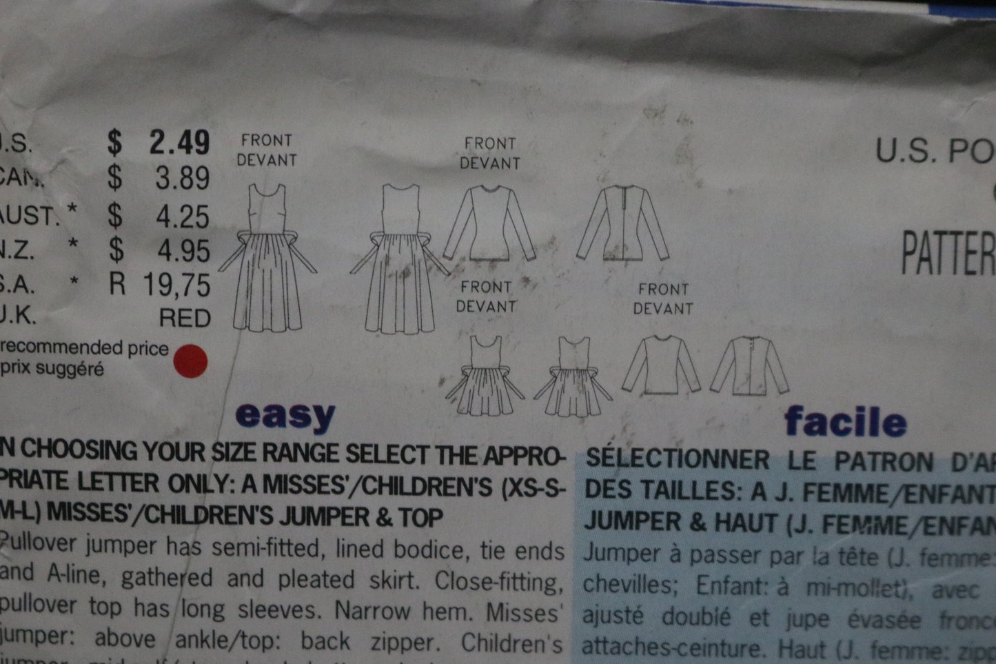 See and Sew 5684 Misses / Children's Jumper and Top Sewing Pattern Sewing Pattern UNCUT Childs Size 2 - 6X Misses Size XS S M L