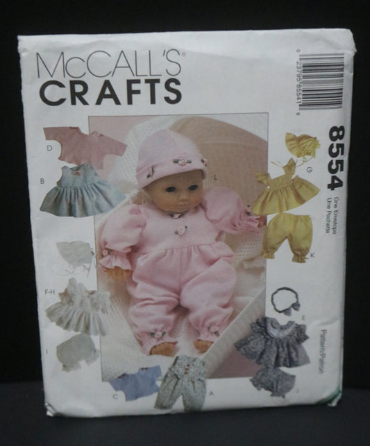 McCalls 8554  Doll Clothes Package Sewing Pattern - UNCUT - Size S M L