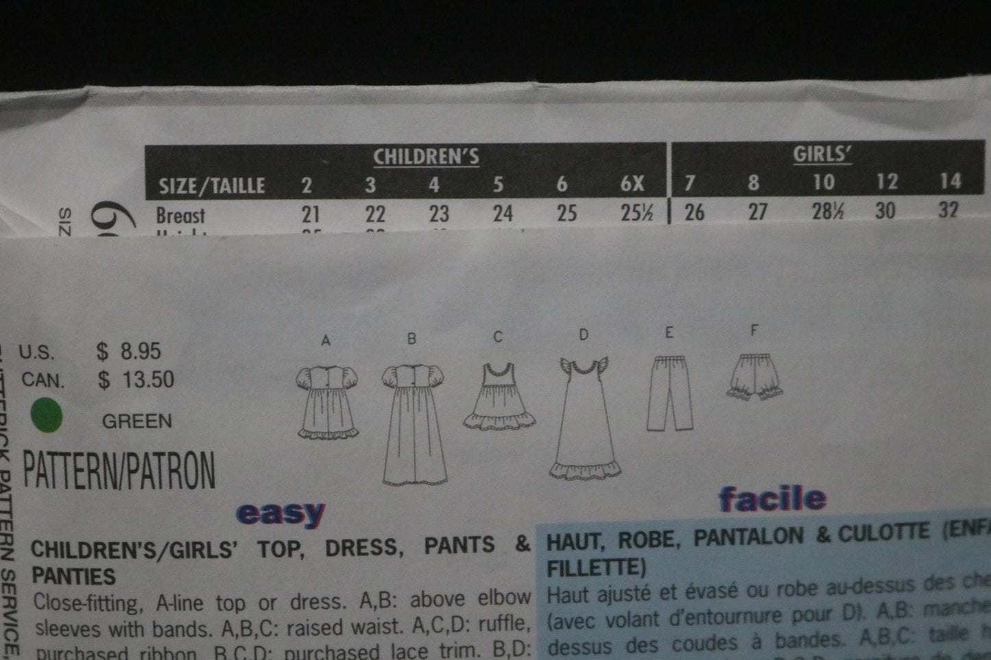 Butterick 6659 Childrens Girls Summer Pajamas Top Dress Pants and Panties Sewing Pattern - UNCUT Size 2 3 4 5