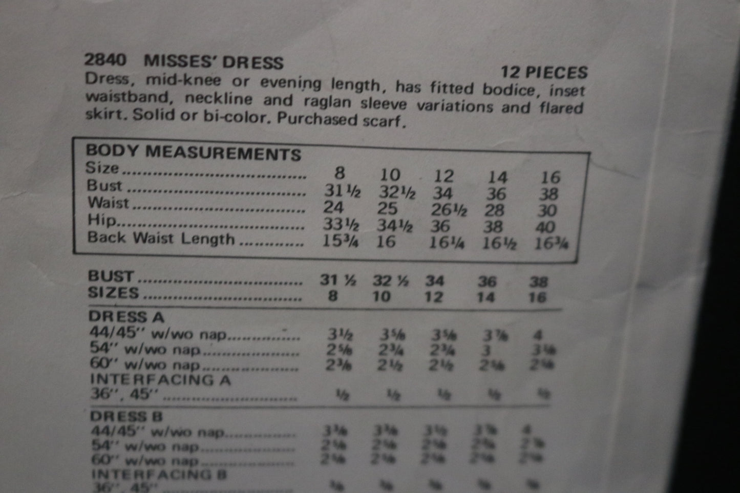 Vogue 2840 Basic Design Misses Dress Sewing Pattern - UNCUT - Size 12