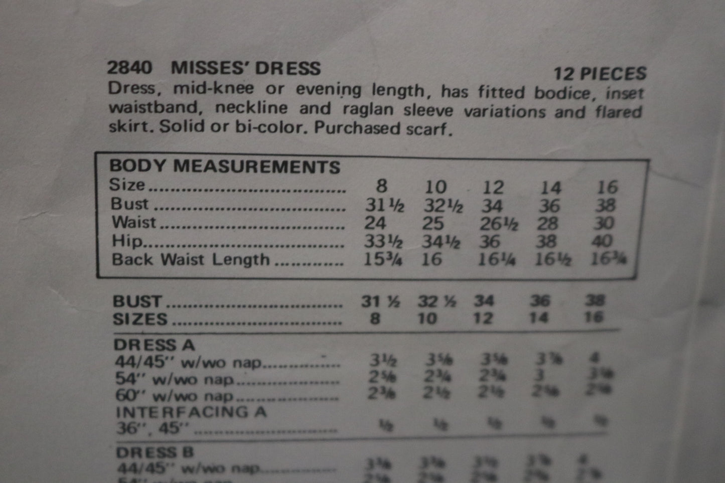 Vogue 2840 Basic Design Misses Dress Sewing Pattern - UNCUT - Size 12