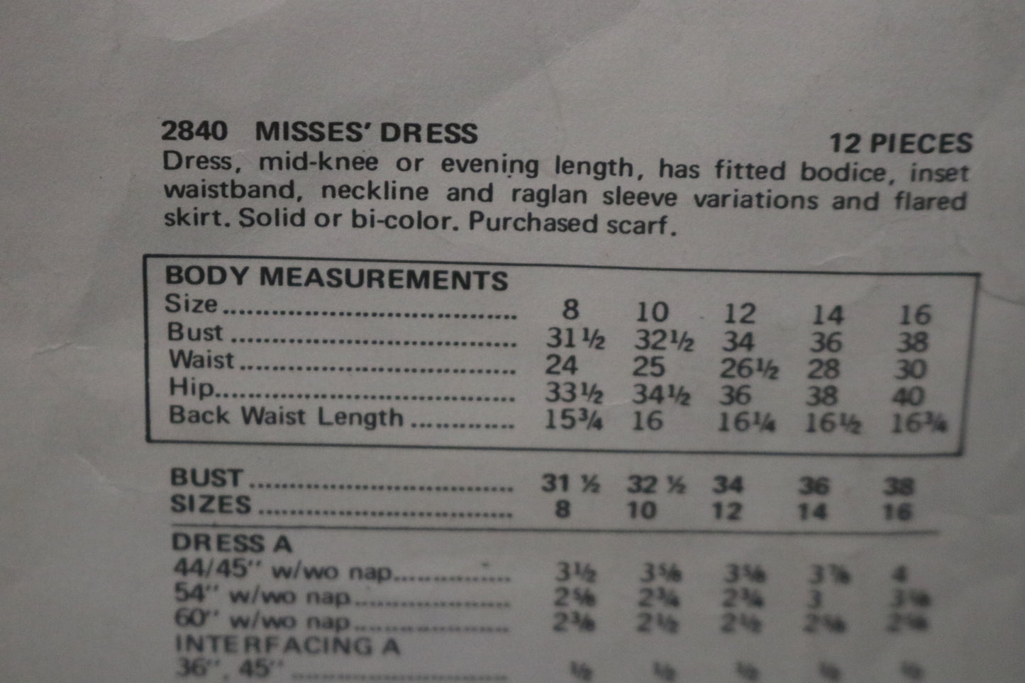 Vogue 2840 Basic Design Misses Dress Sewing Pattern - UNCUT - Size 12