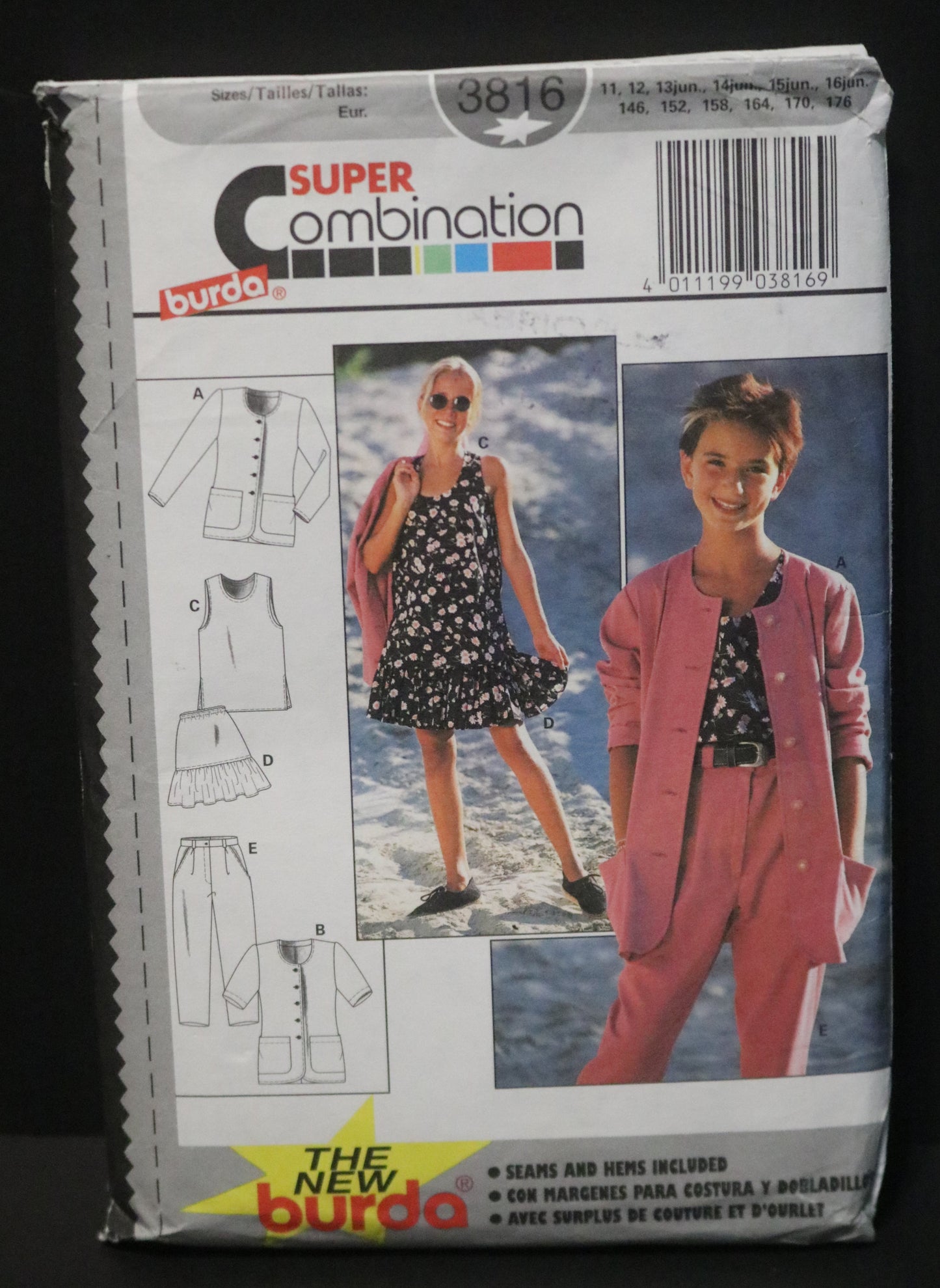 Burda 3816 Girls Jacket, Top , Skirt, and Pants Sewing Pattern - UNCUT - Size 11 12 13jun 14jun 15jun