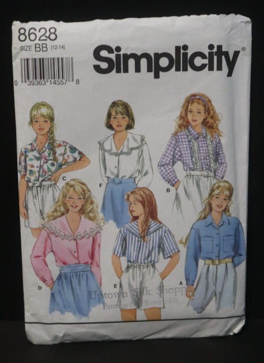 Simplicity 8628 Girls Shirt Sewing Pattern - UNCUT Size 12 -14