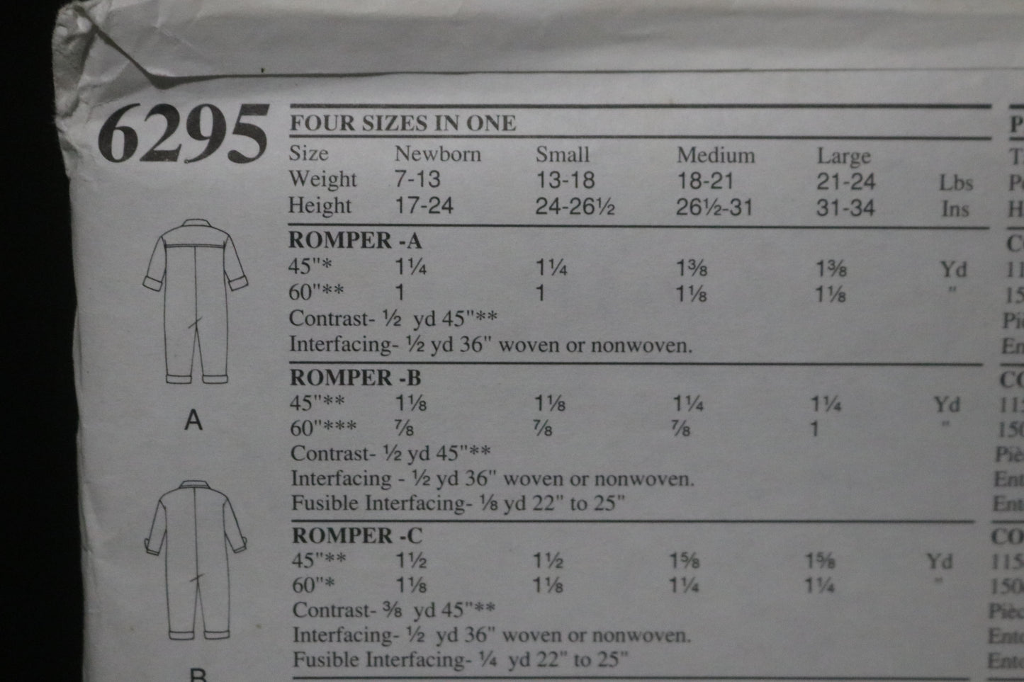 New Look 6295 Infants Romper Sewing Pattern UNCUT  Size NB S M L